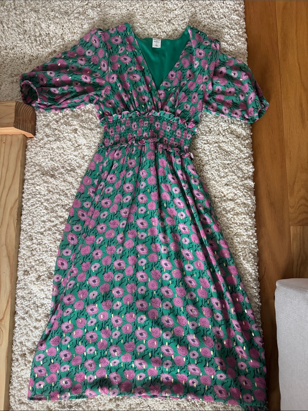 Melrose and Market Green Midi Dress with Pink Floral Print